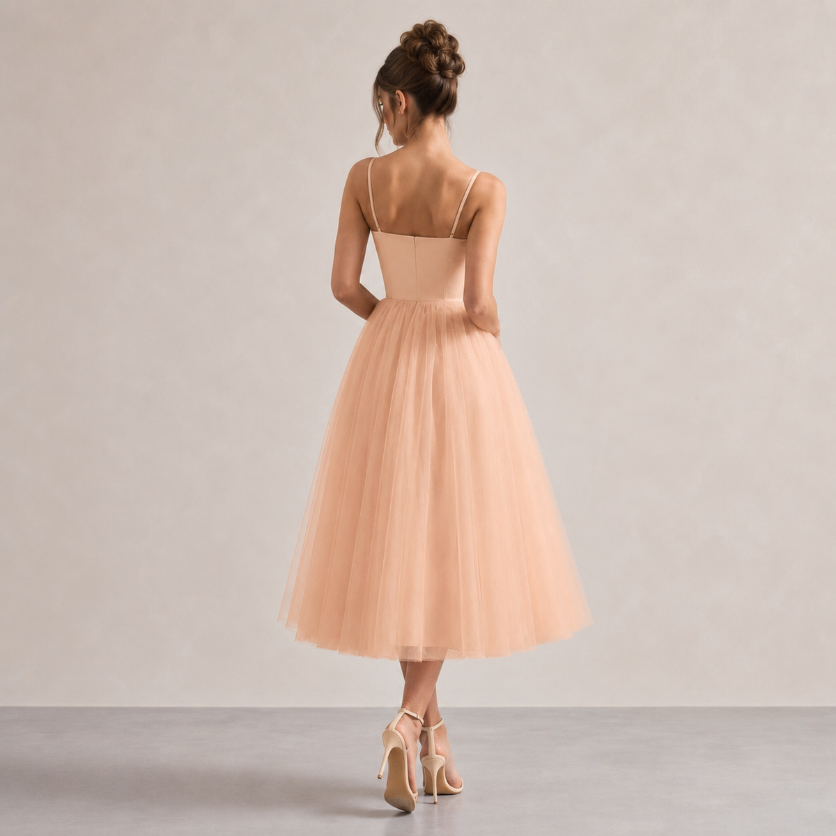 Sweetheart Strappy Corset Split Tulle Midi Dress 15