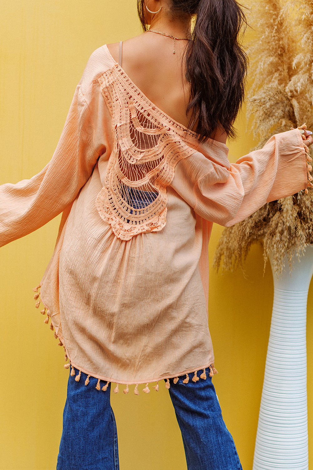 Apricot Crochet Tassel Beach Cover Up  Fashionpara