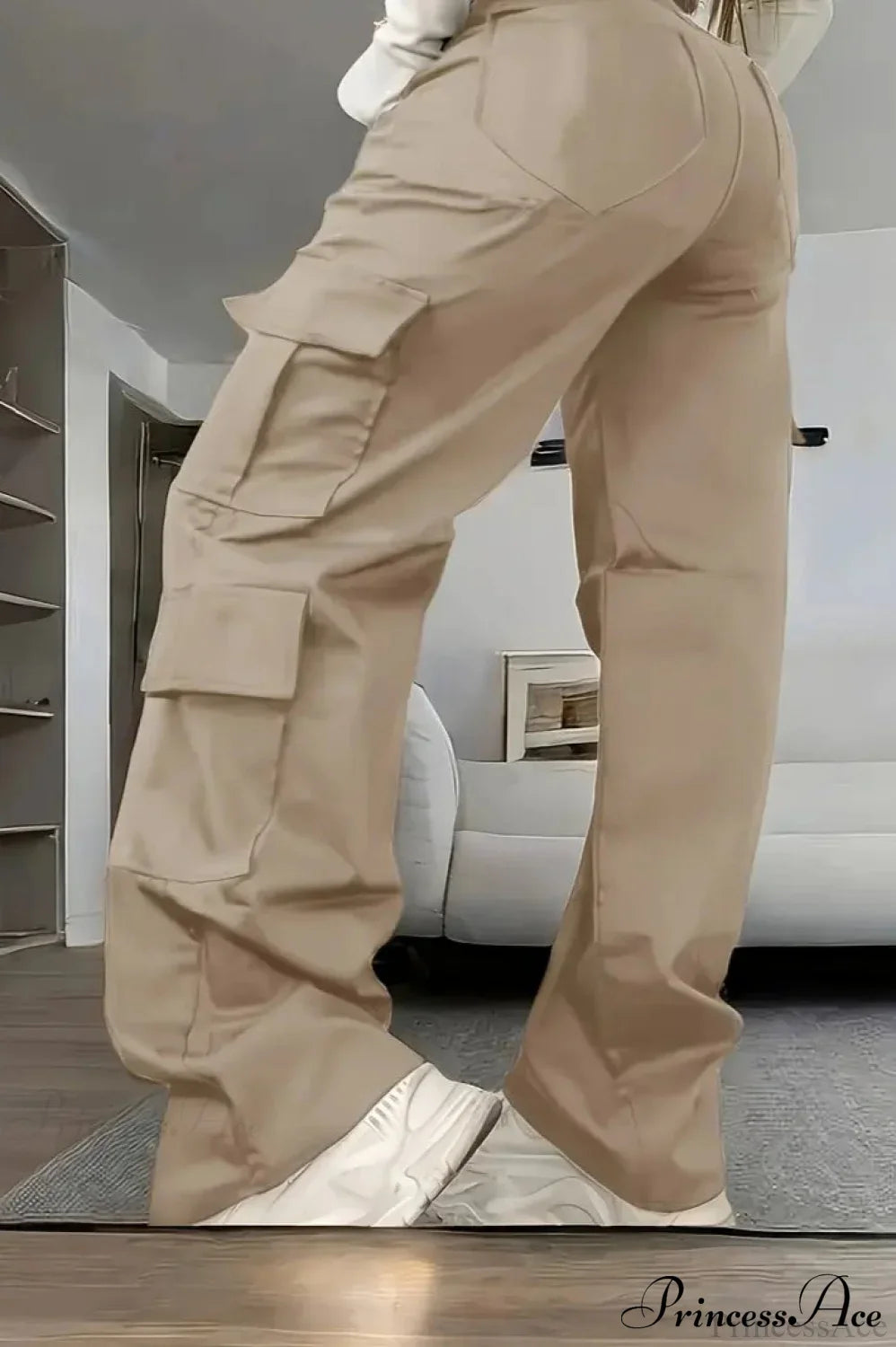 Apricot Loose Straight Cargo Pants