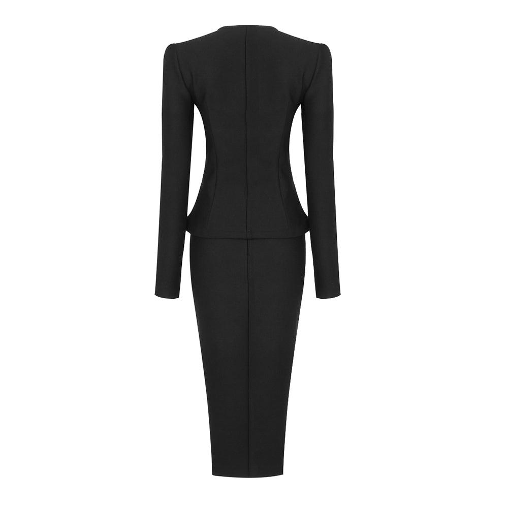 KittenAlarm - Arabella Long Sleeve Button Up Top & Front Slit Skirt Set