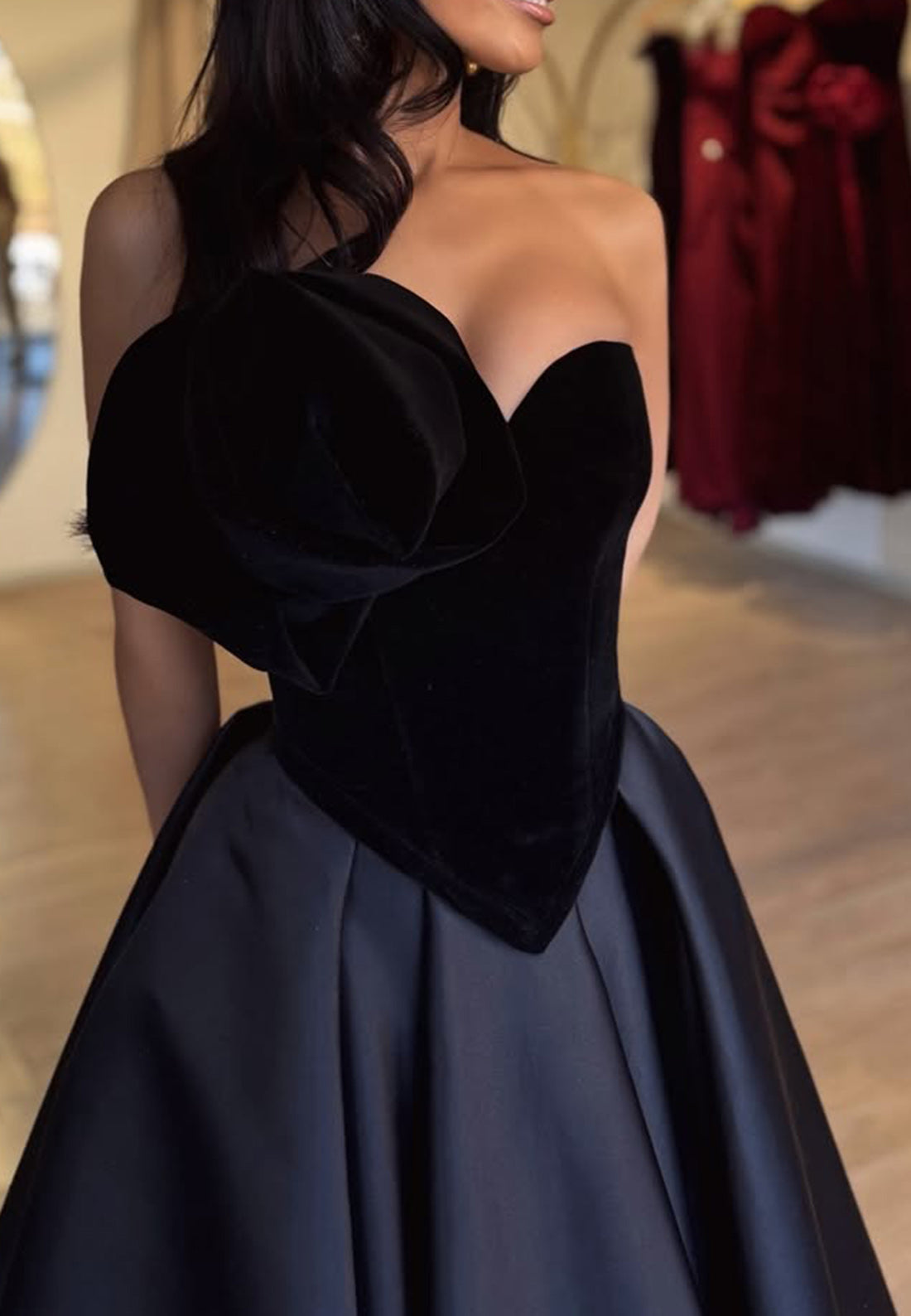 A line V Neck Black Long Prom Party Dress