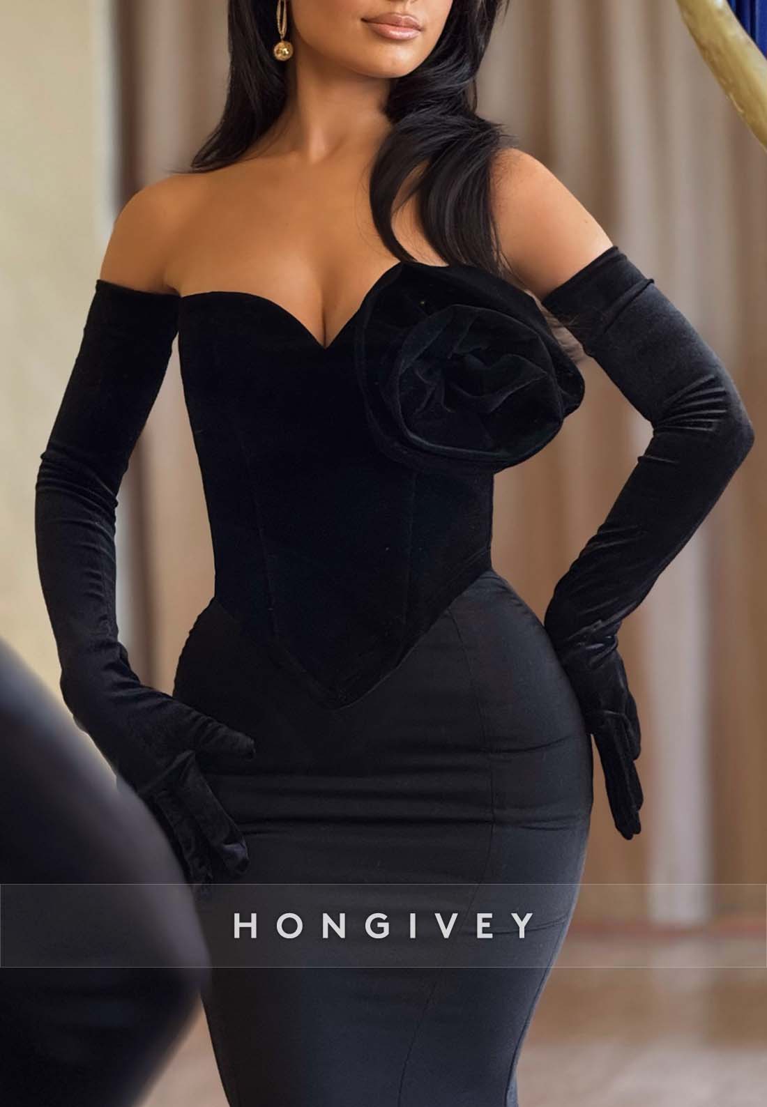 Long Sleeve Pleated Off the Shoulder Formal Dresses Floor-Length Mermaid Evening Gown
