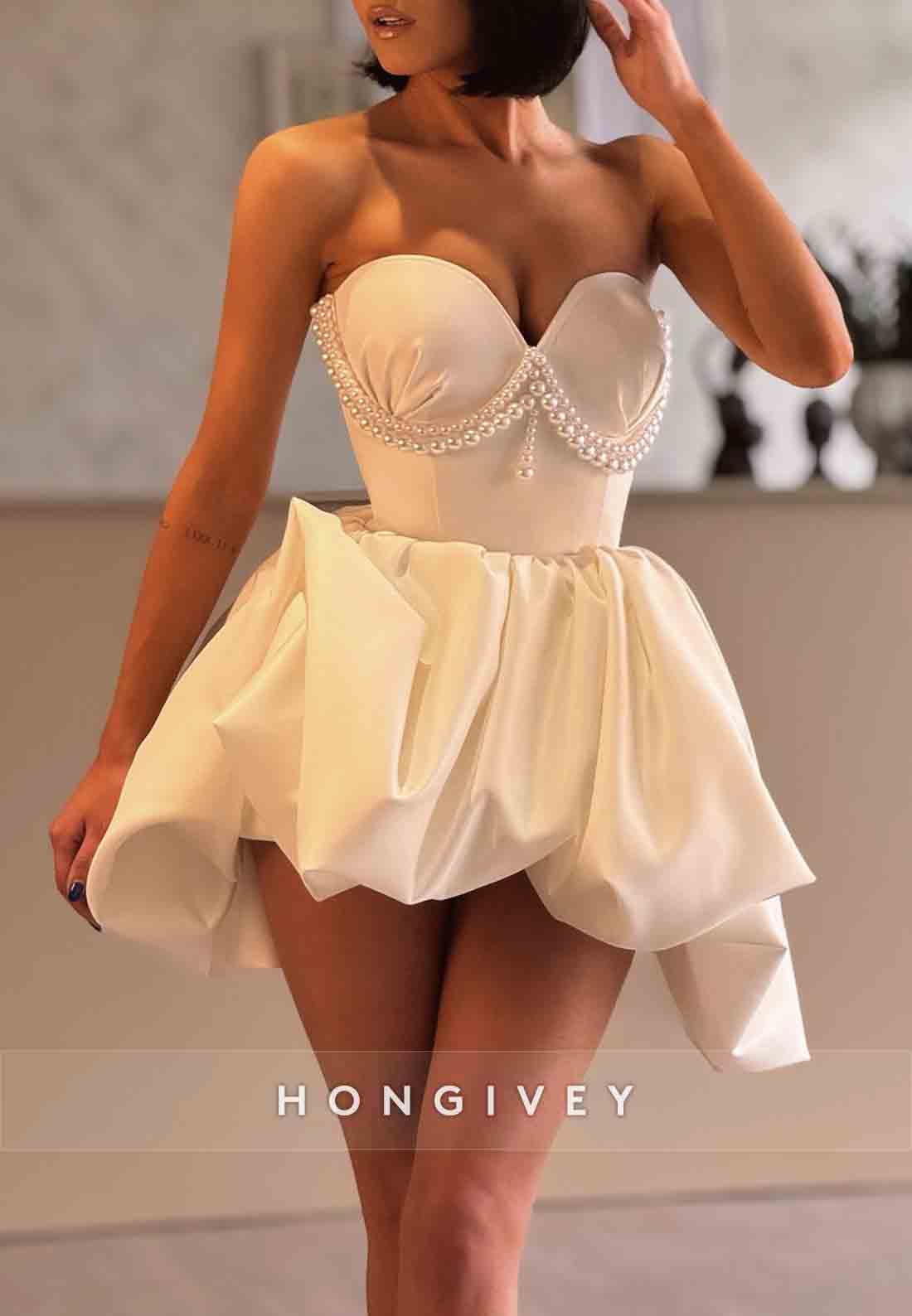 Ball Gown Pleated Sweetheart Mini Wedding Dresses