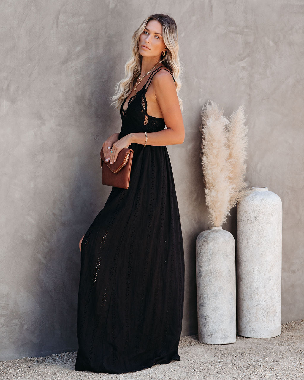 Lace Eyelet V-Neck High Split Maxi Dress 6