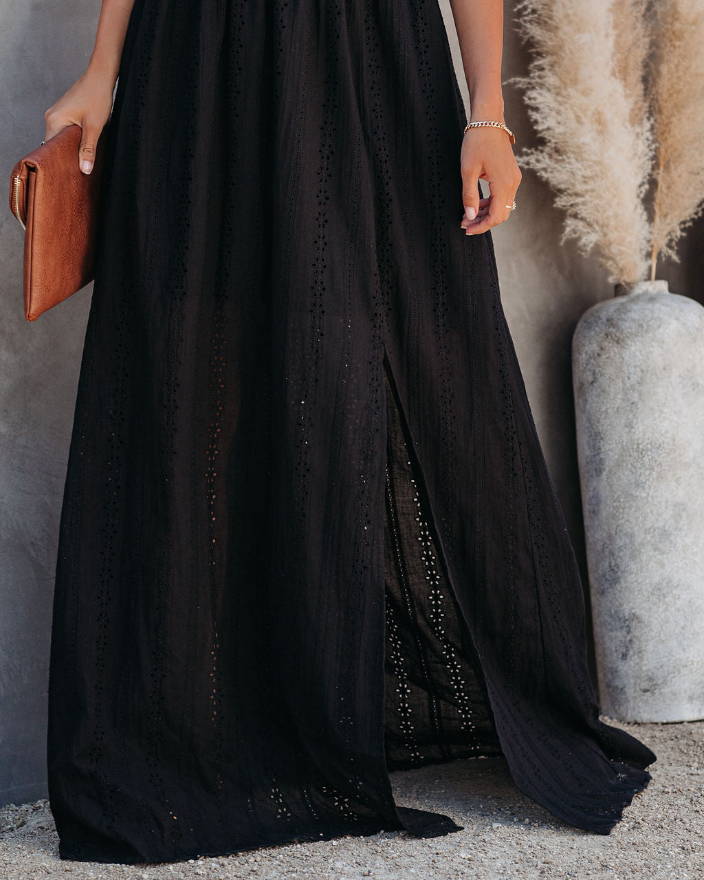 Lace Eyelet V-Neck High Split Maxi Dress 8