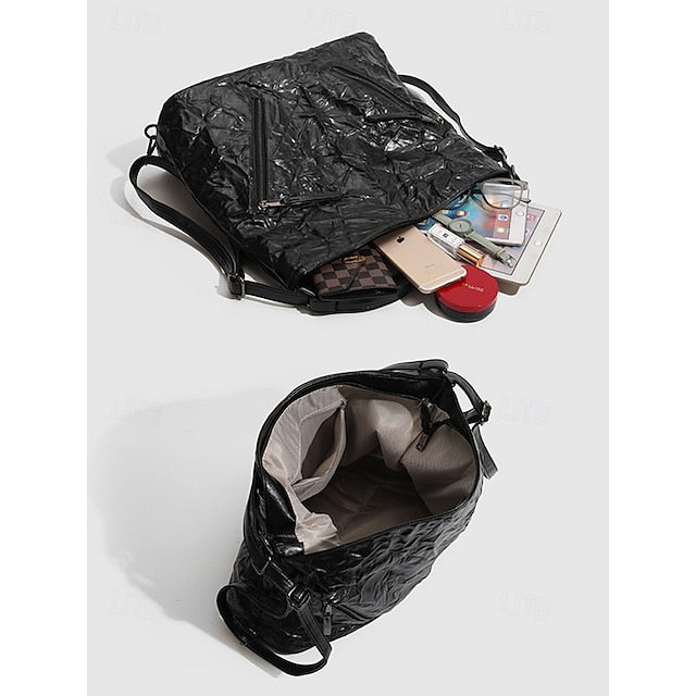 Black Hobo Leather Patent Crinkle Bag Sleek