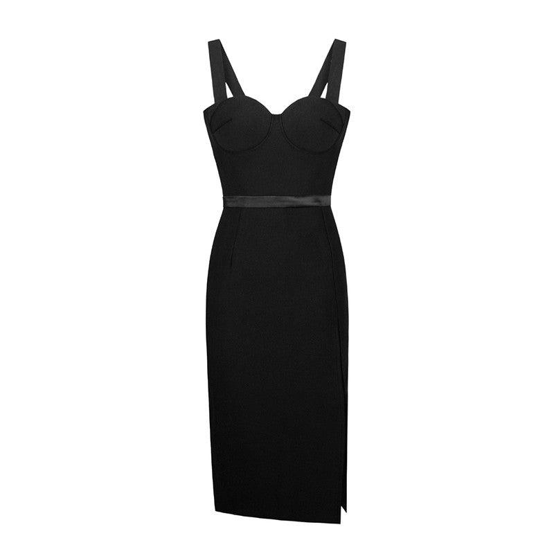 Sweetheart Strappy High Slit Bodycon Midi Dress