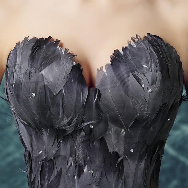 Tulle Strapless Sweetheart Feather High-Low Gown