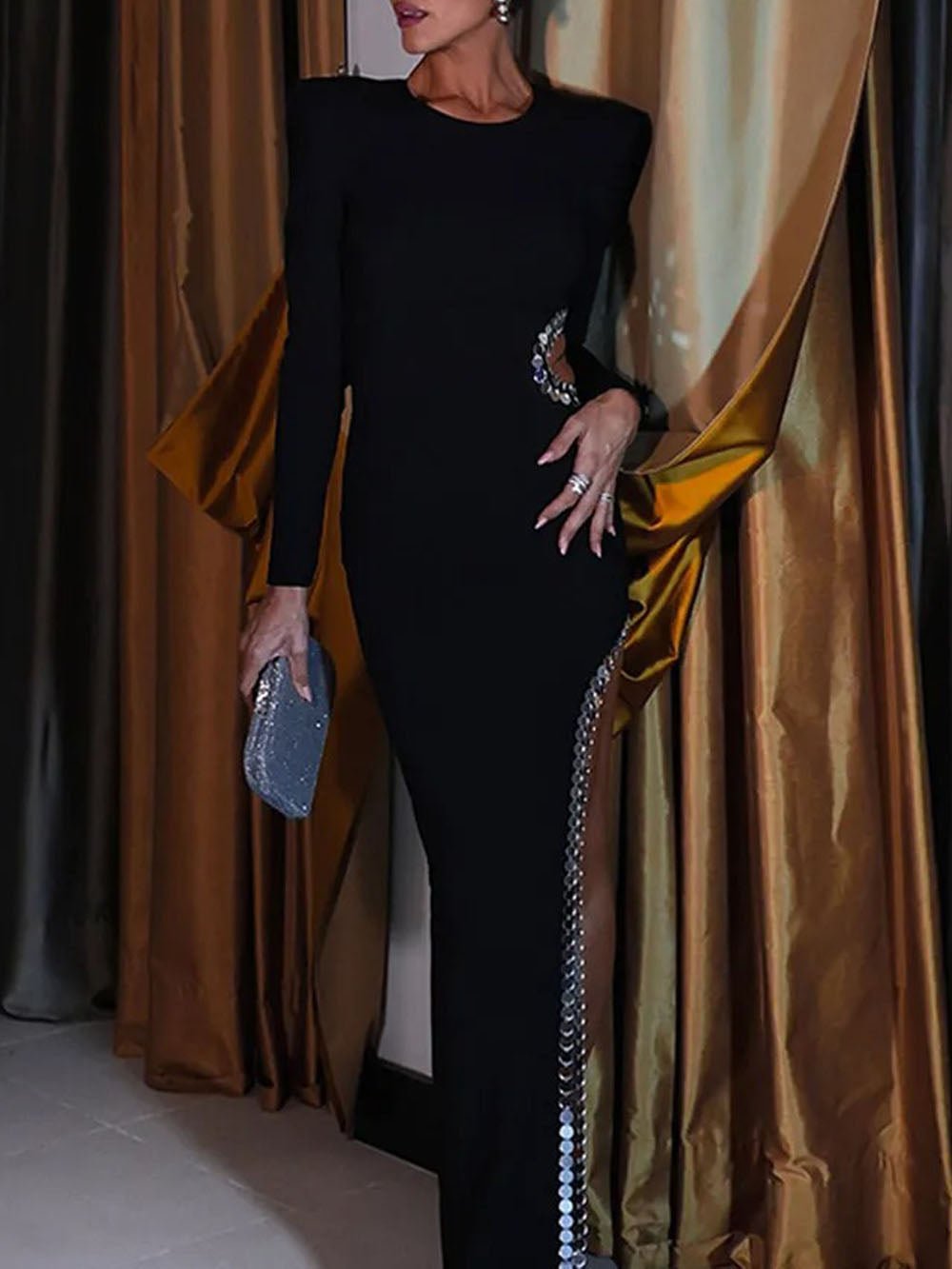 Sequin Shoulder Off Shoulder Bodycon Maxi Dress