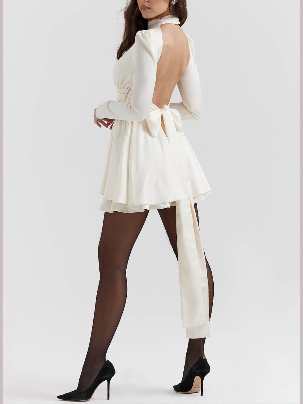Ivory Bow Mini Dress - Fashionpara