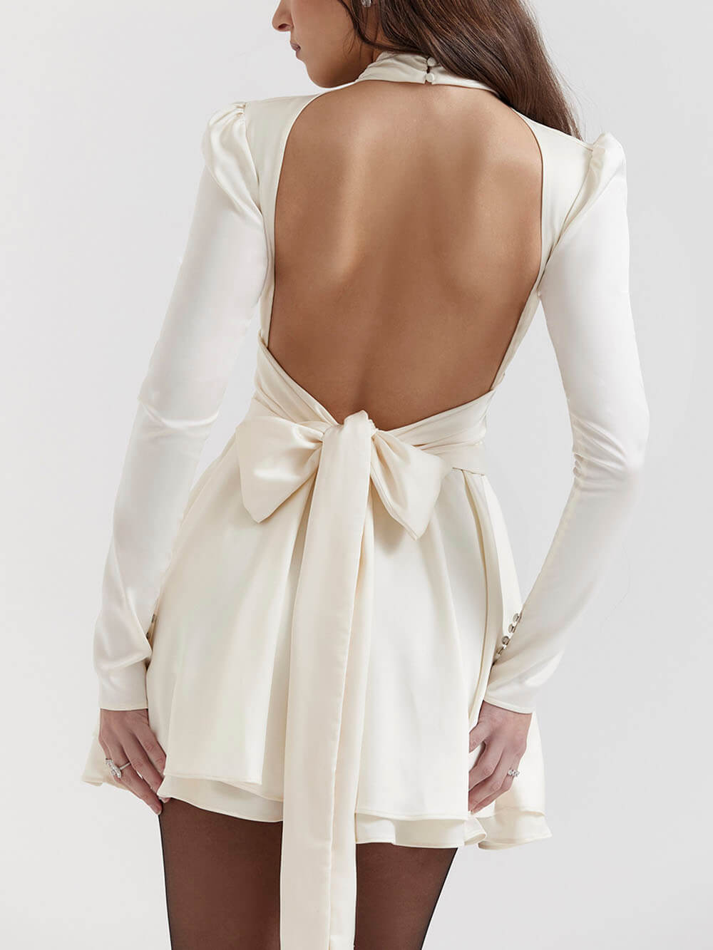 Ivory Bow Mini Dress - Fashionpara