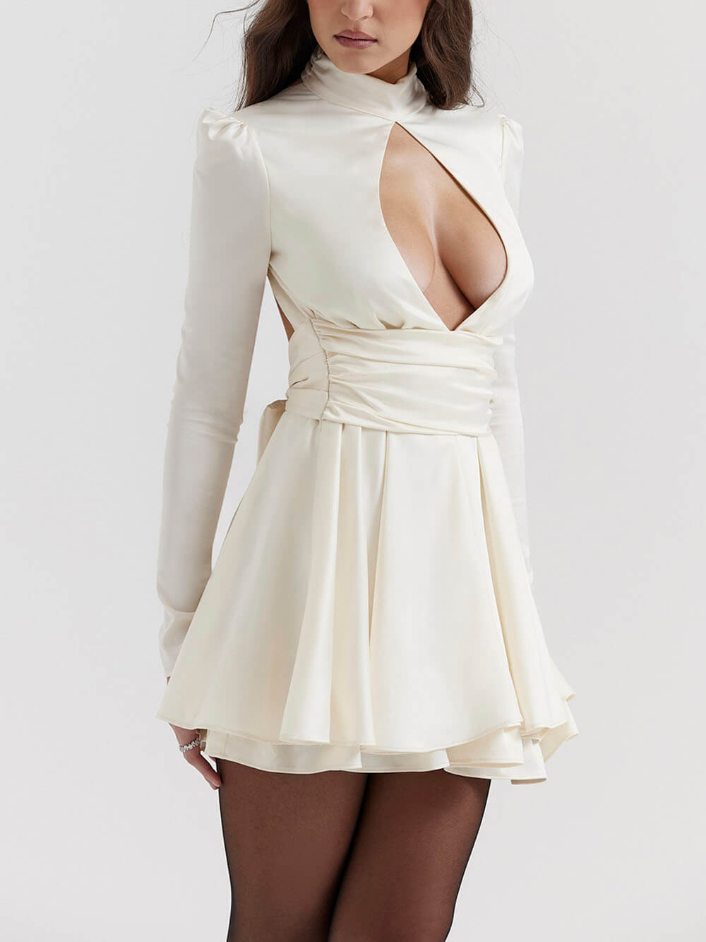 Ivory Bow Mini Dress - Fashionpara