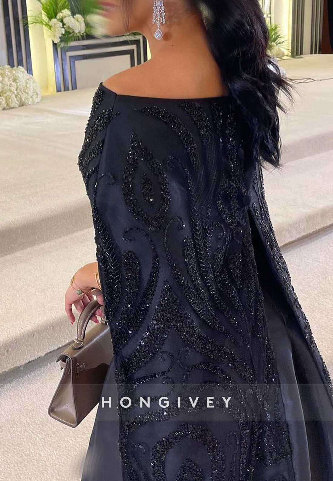Satin Pleated Floor-Length Formal Dresses Cape Trumpet Evening Gown