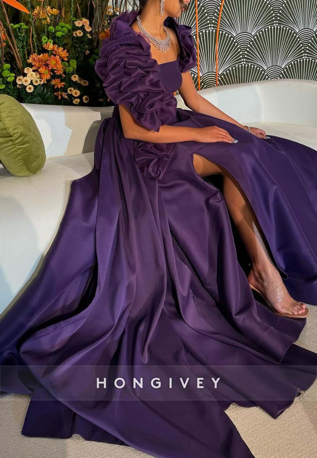 Shawl Side Slit A-line Floor-Length Pleated Side Draping Evening Gown