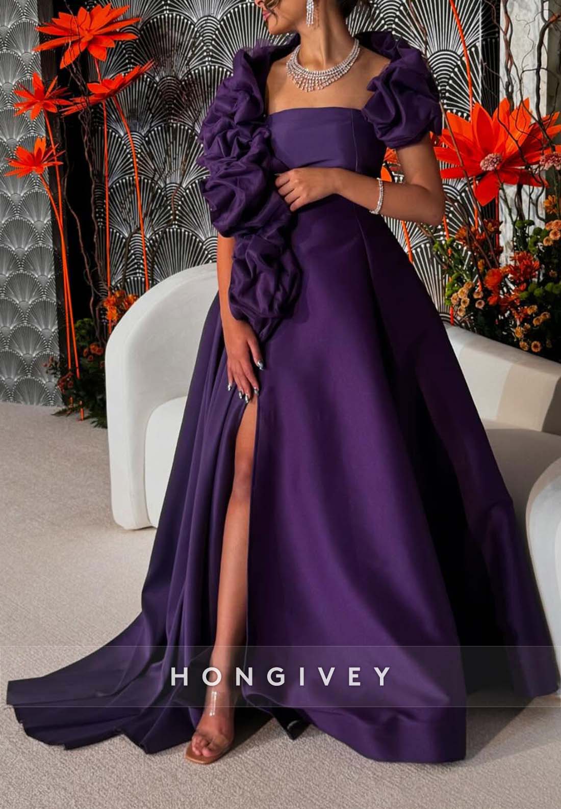 Shawl Side Slit A-line Floor-Length Pleated Side Draping Evening Gown
