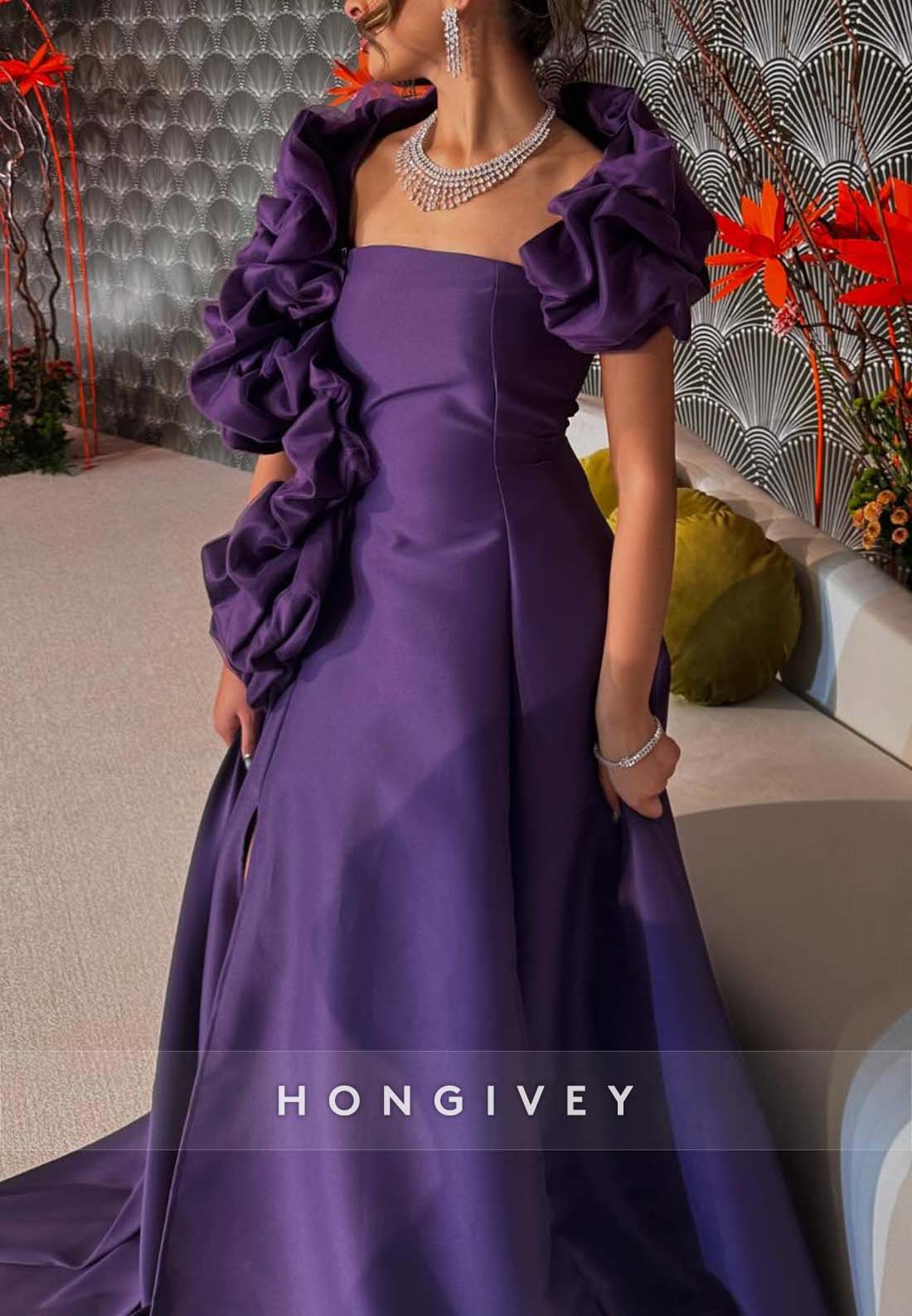 Shawl Side Slit A-line Floor-Length Pleated Side Draping Evening Gown