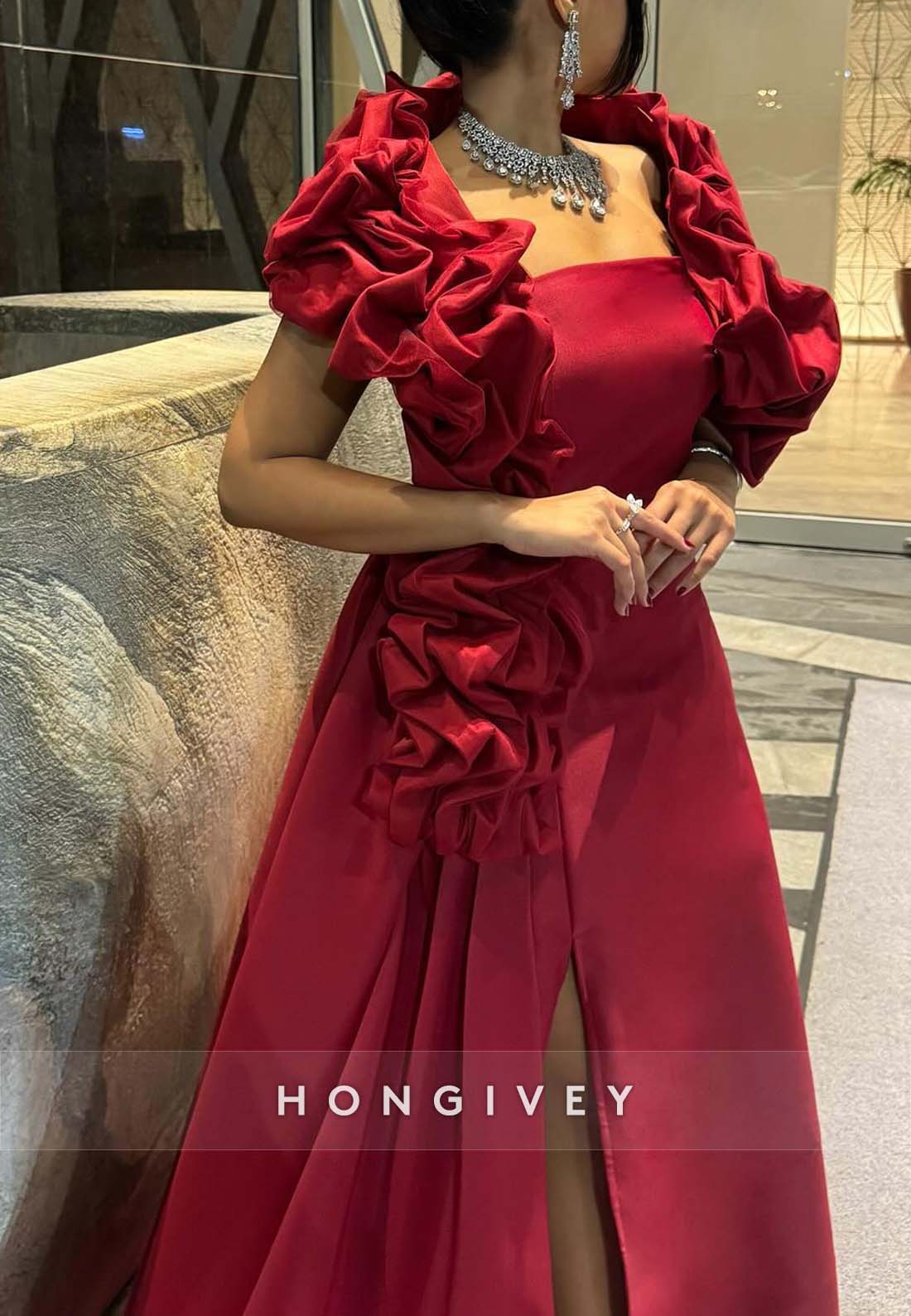 Shawl Side Slit A-line Floor-Length Pleated Side Draping Evening Gown