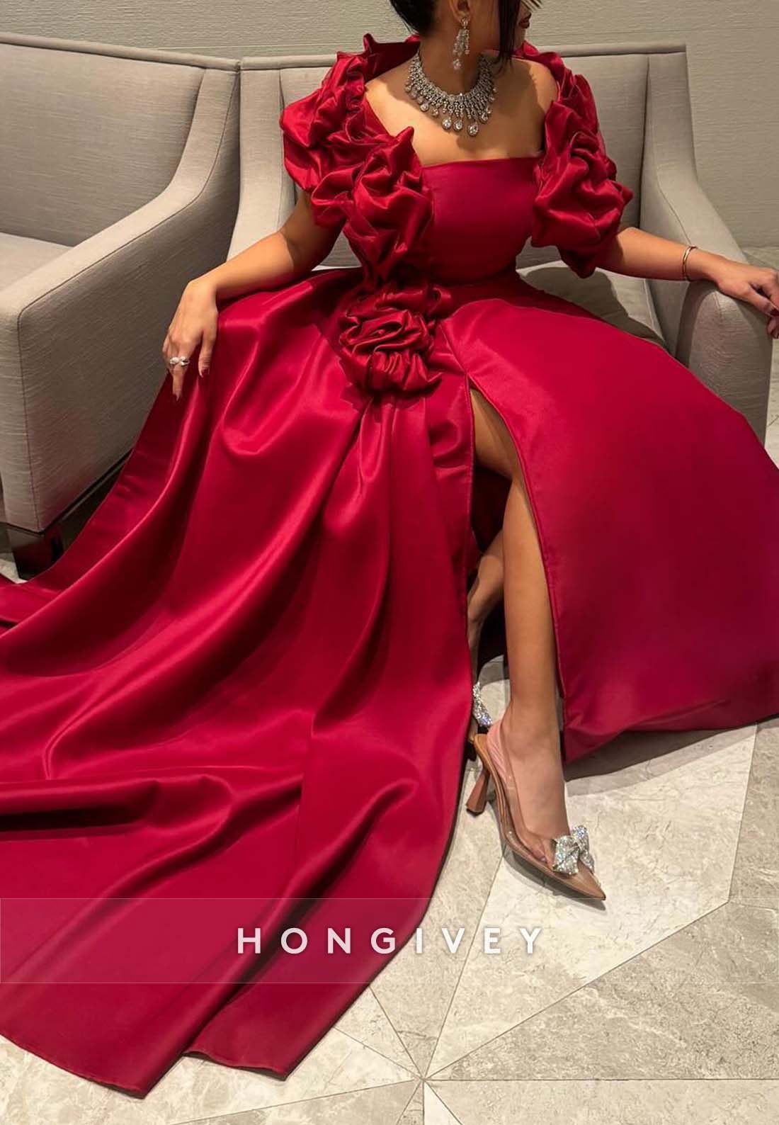 Shawl Side Slit A-line Floor-Length Pleated Side Draping Evening Gown
