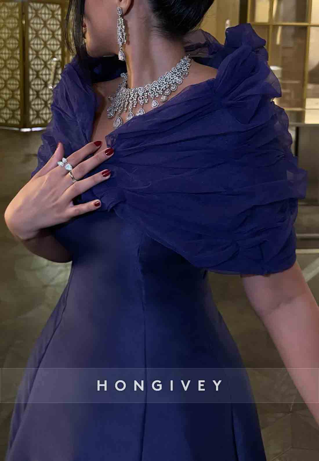 Shawl Floor-Length Empire Pleated Elegant Evening Gown