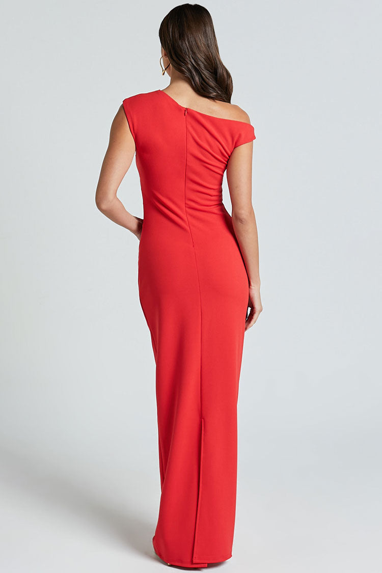 Asymmetric One Shoulder Sleeveless Ruched Bodycon Evening Maxi Dress