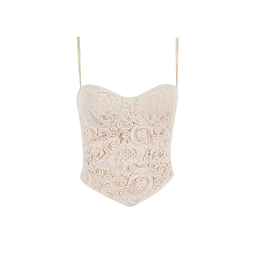 Asymmetric Paisley Lace Sweetheart Sleeveless Crop Tank Top - Apricot Fashionpara