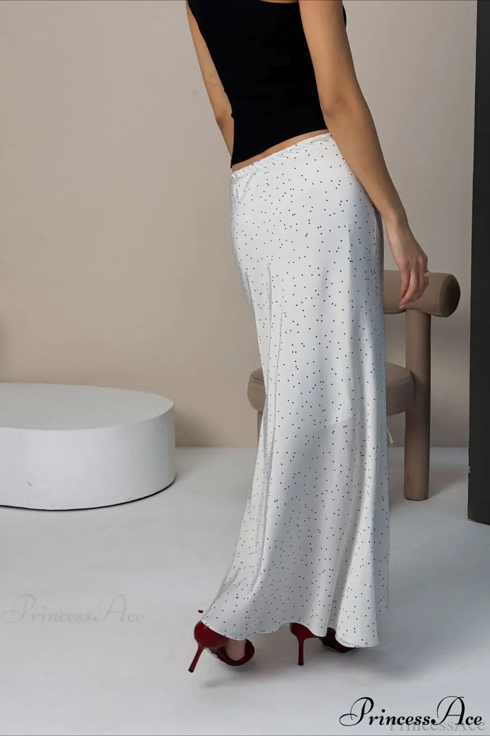 Asymmetric Polka Dot Maxi Mermaid Skirt