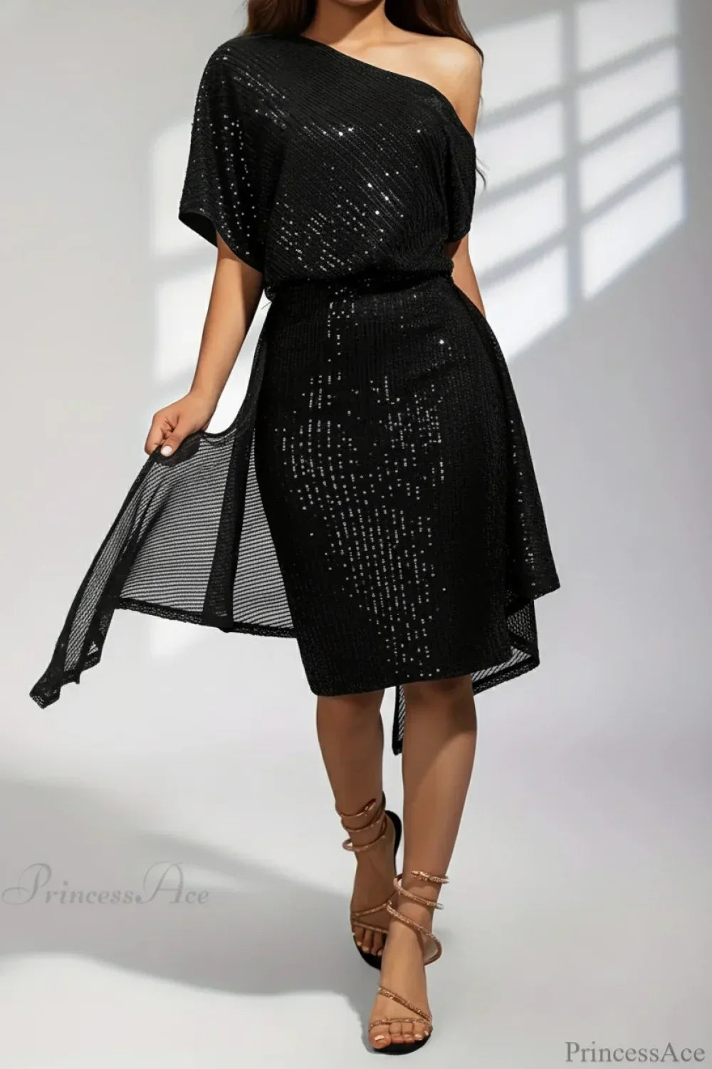 Sequin Off Shoulder Short Sleeve Twist Mini Dress 4