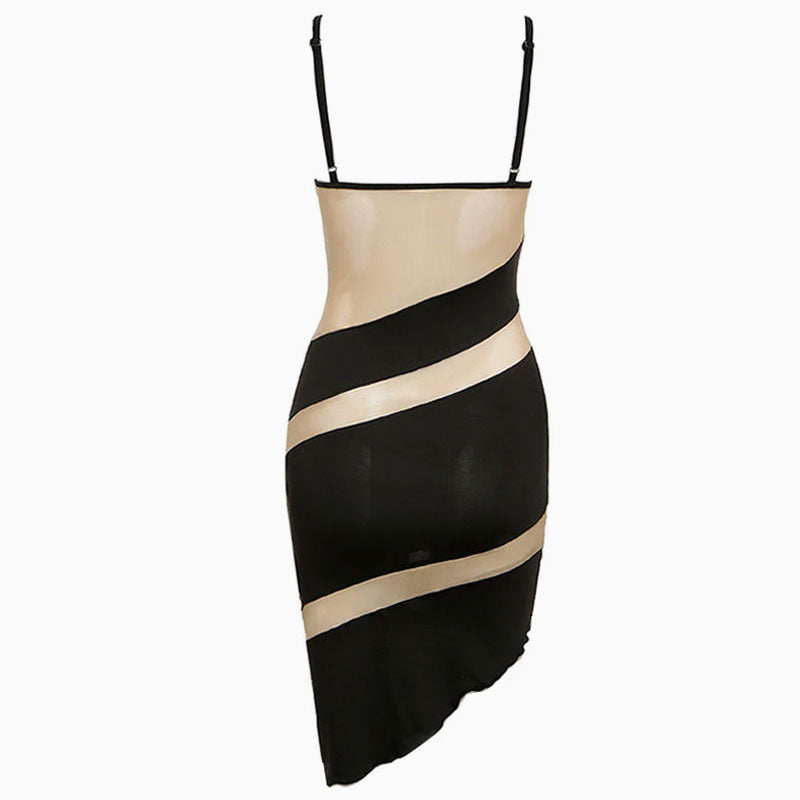 Bustier Floss Strap Mesh Panel Sheer Dress - Black - View 4