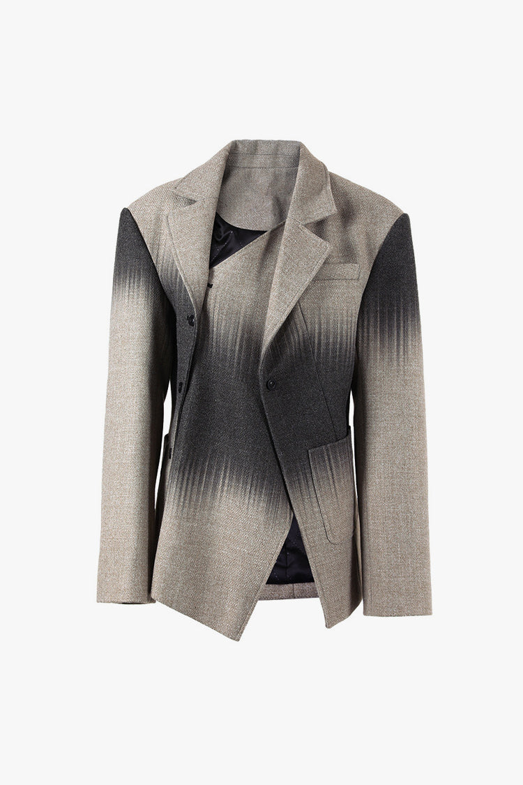Asymmetrical Buttoned Quilted Wool Blend Blazer for Elegance
