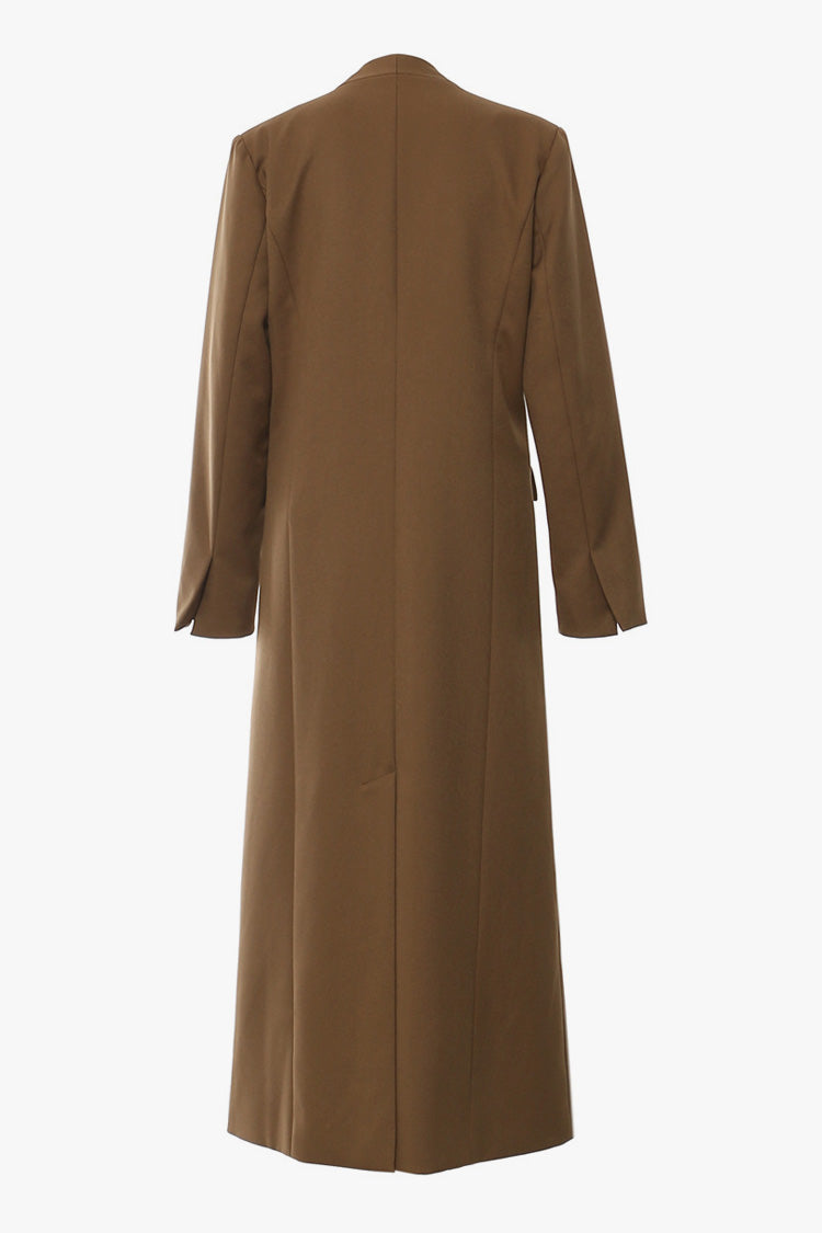 Asymmetrical Collarless One Button Duster Coat with Pads