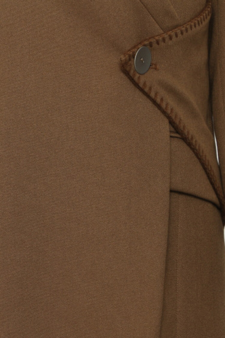 Asymmetrical Collarless One Button Duster Coat with Pads