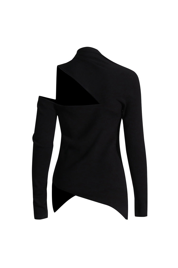 Chic Asymmetrical Hem Mock Neck Long Sleeve Knit Sweater