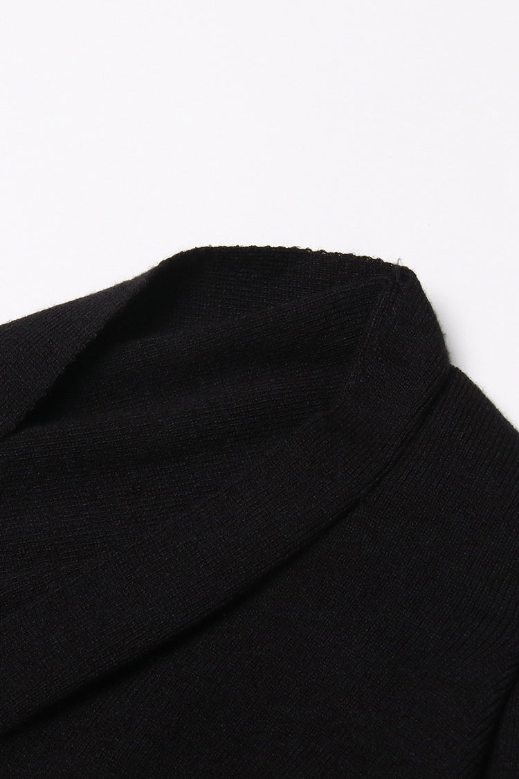 Chic Asymmetrical Hem Mock Neck Long Sleeve Knit Sweater