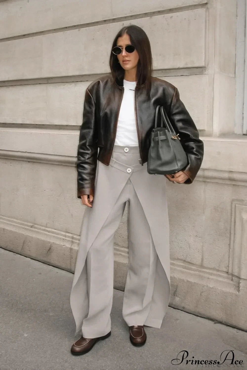Asymmetrical High Waist Wide Leg Tailored Pants