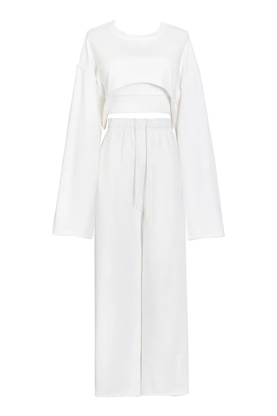 Athflow Frayed Inside Out Crop Sweatshirt Bra Top Three Piece Sweatsuits - Fashionpara