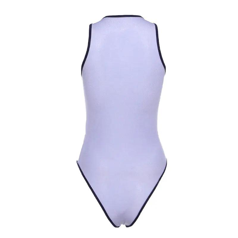 Athletic Contrast Suspender Strap Crisscross Mesh Bodysuit - Purple Fashionpara