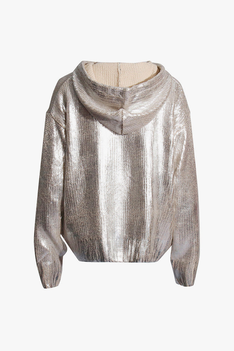 Rosedress Metallic Foil Oversized Hooded Sweater
