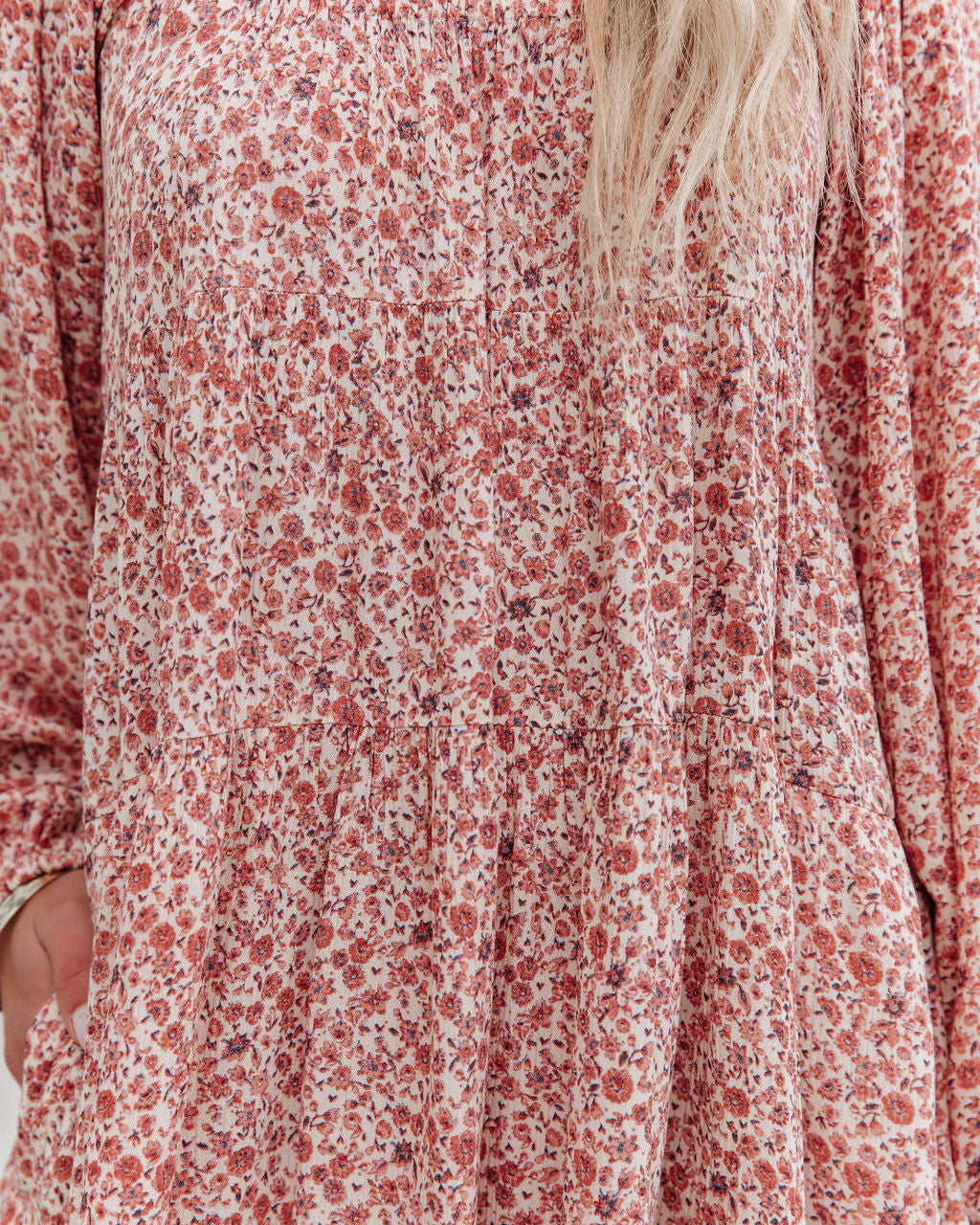 Floral Print Square Neck Puff Sleeve Tiered Mini Dress