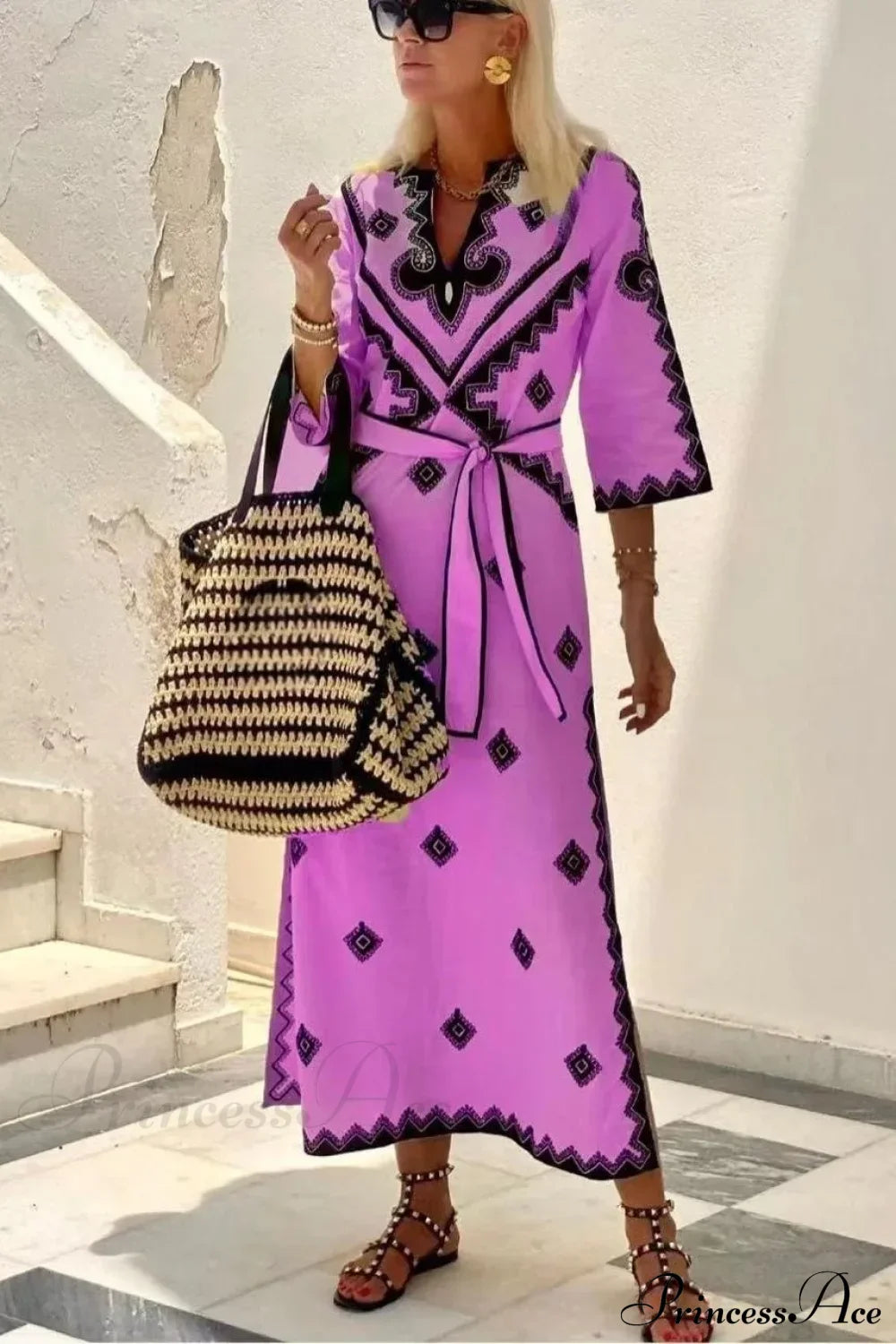 Autumn Fragrant Hemp A-line Boho Dress Rose Red / S bohodress-250126