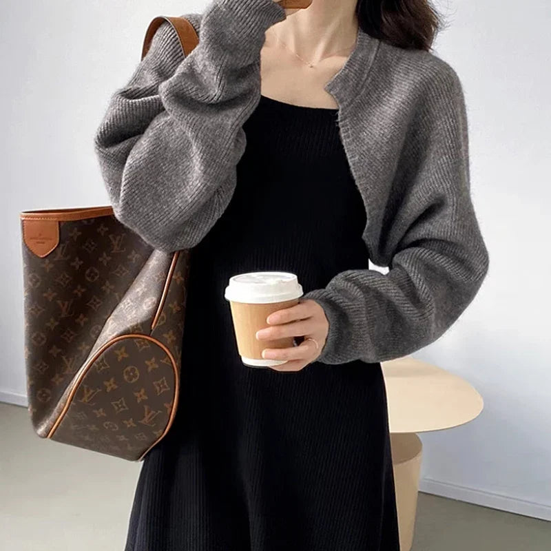 Slim Cozy Casual Long Sleeve Grey Korean Knitted Cardigan Sweater