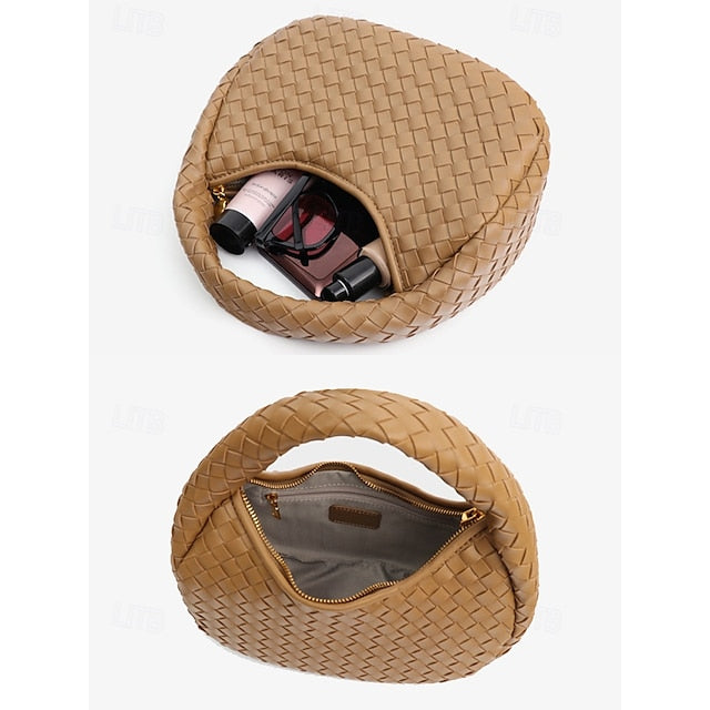 Leather Round Woven Chic Elegant Ivory Hobo Bag