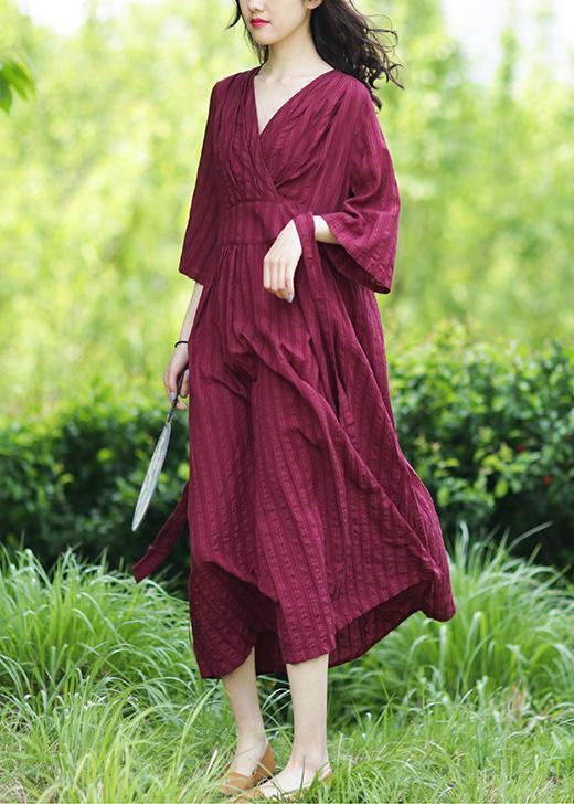 Textured Stripe V-Neck Bell Sleeve Wrap Bodice Maxi Dress - View 3