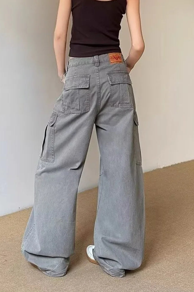 Vintage Grey Wide Leg Cargo Jeans