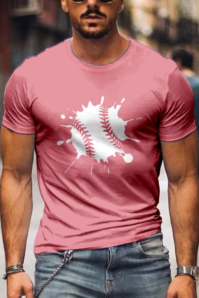 Men's Fashion Washing Short Sleeve Baseball Printed T-shirt Fashionpara