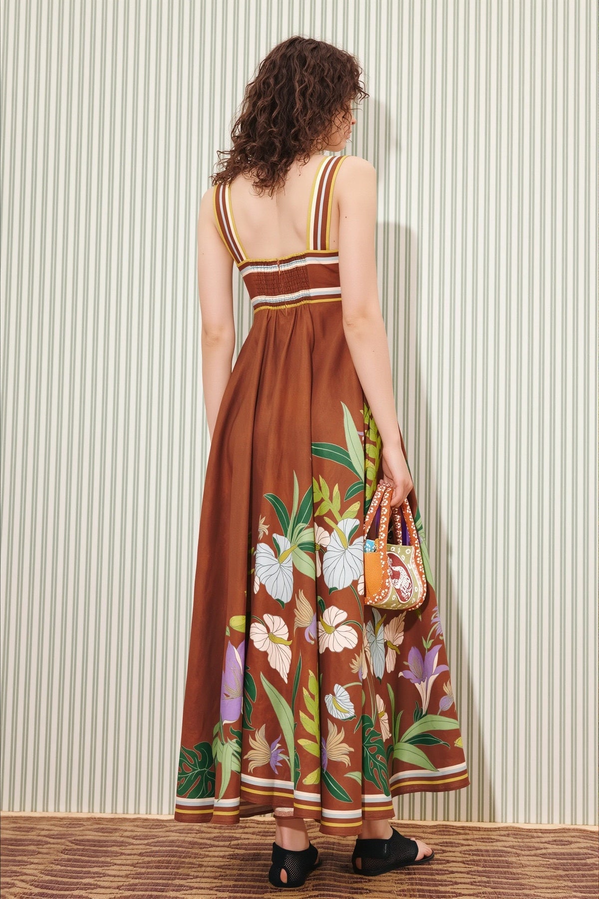 Floral Border Twist Front Fit and Flare Maxi Dress 3