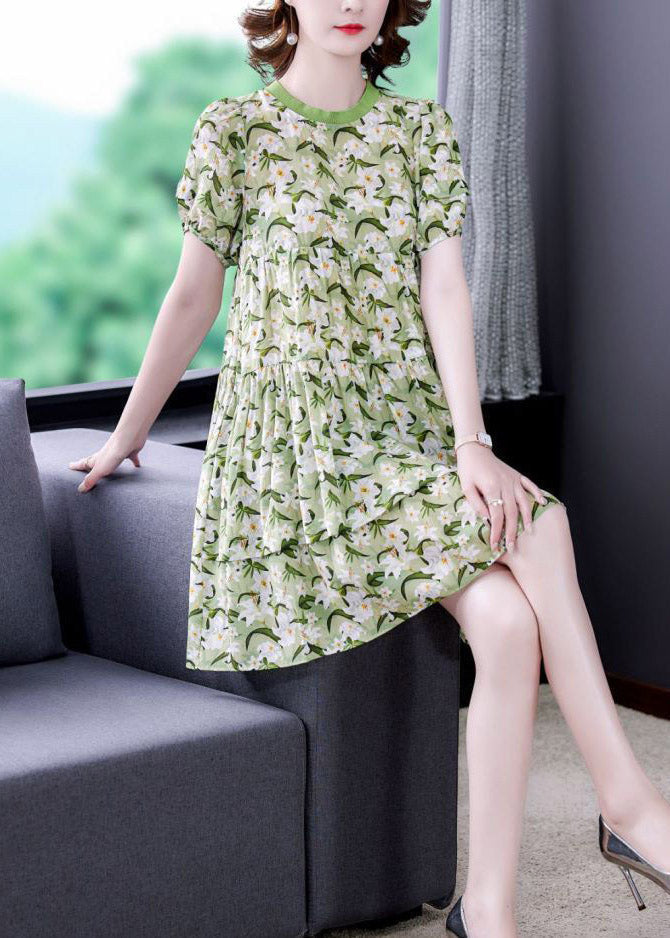 Floral Print Tiered Puff Sleeve Round Neck Mini Dress - View 4