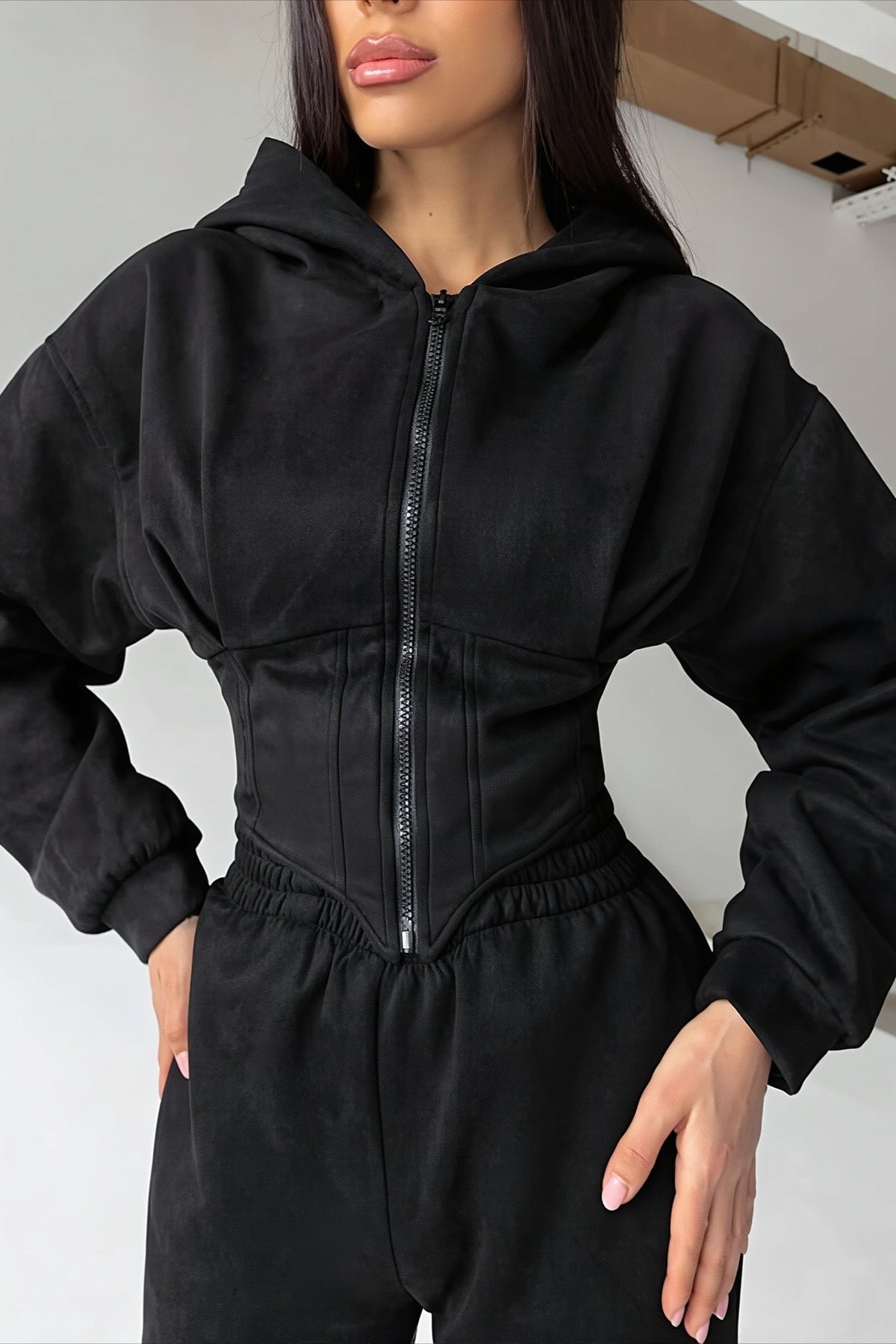 Solid Zip Front Wide Leg Hoodie Two Piece Set