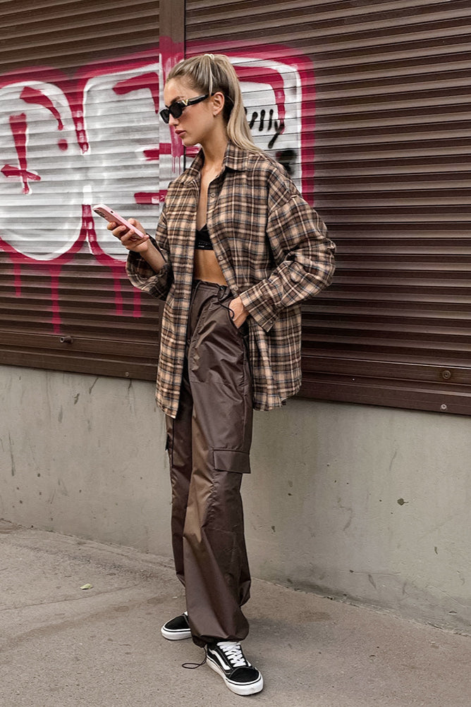 Vintage Plaid Longline Loose Fit Blouse
