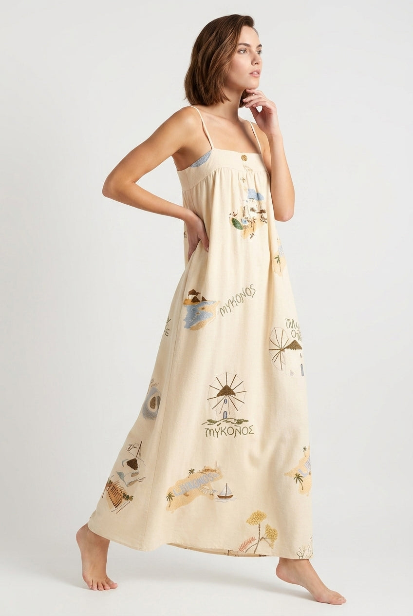 Strappy Embroidered Square Neck A-Line Maxi Dress 3