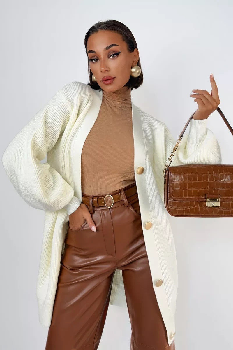 Elegant V-Neck Loose Fit Knit Cardigan for All Seasons